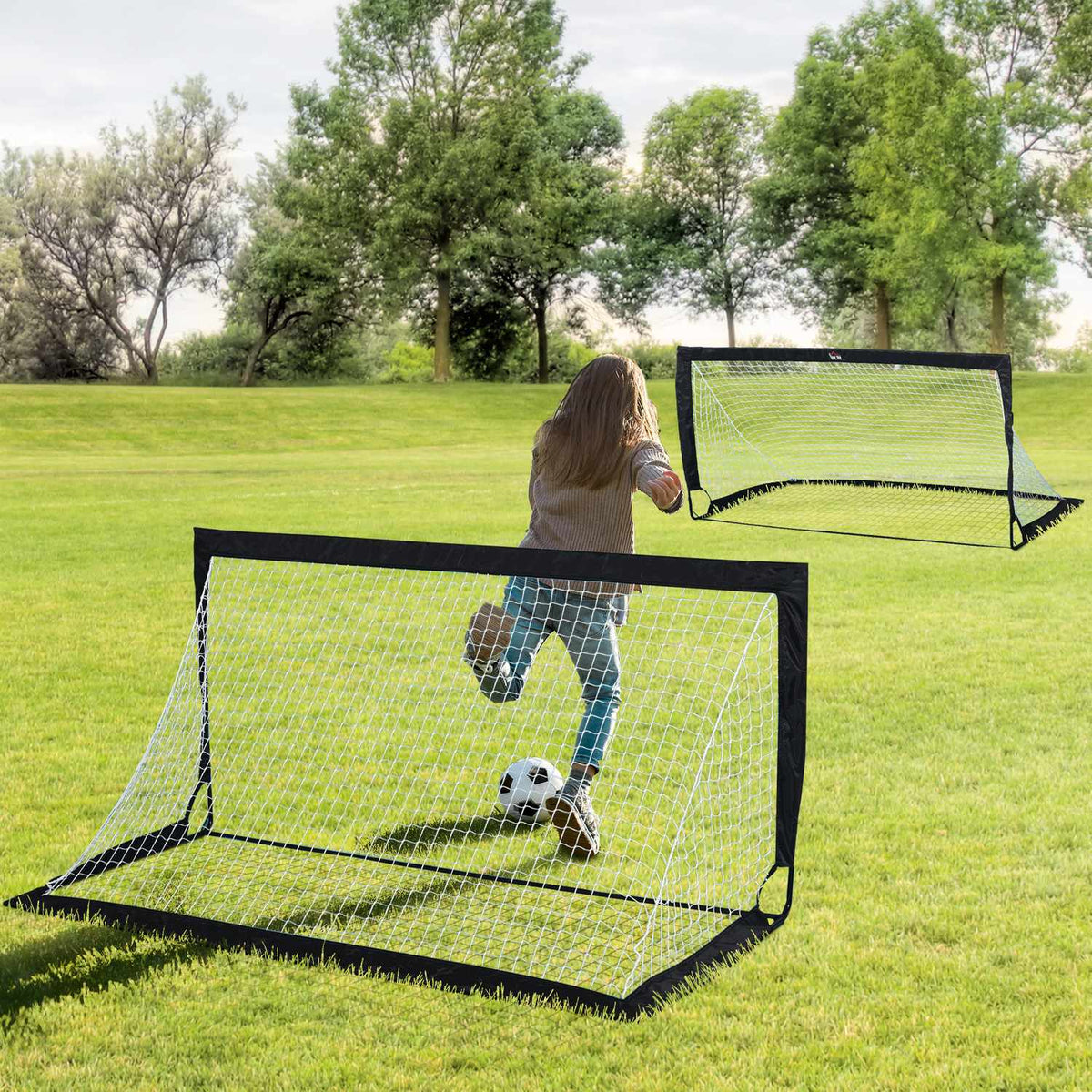 Skládací minibranky na fotbal z oceli a materiálu Tetrolon, sada 2 kusů