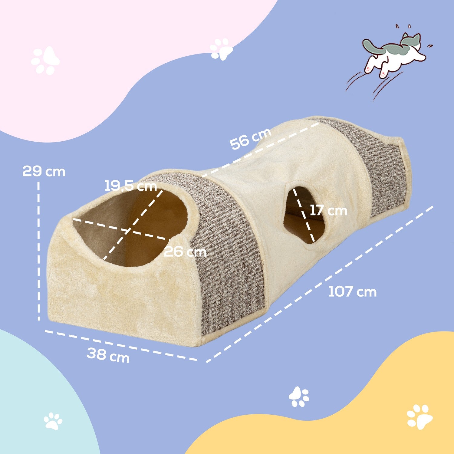 Vikbar katttunnel – 2 hus, 3 öppningar, beige