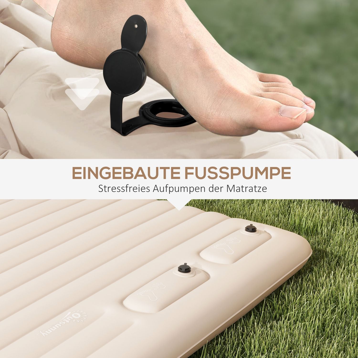 Vikbar luftmadrass för camping – dubbel storlek, fotpump
