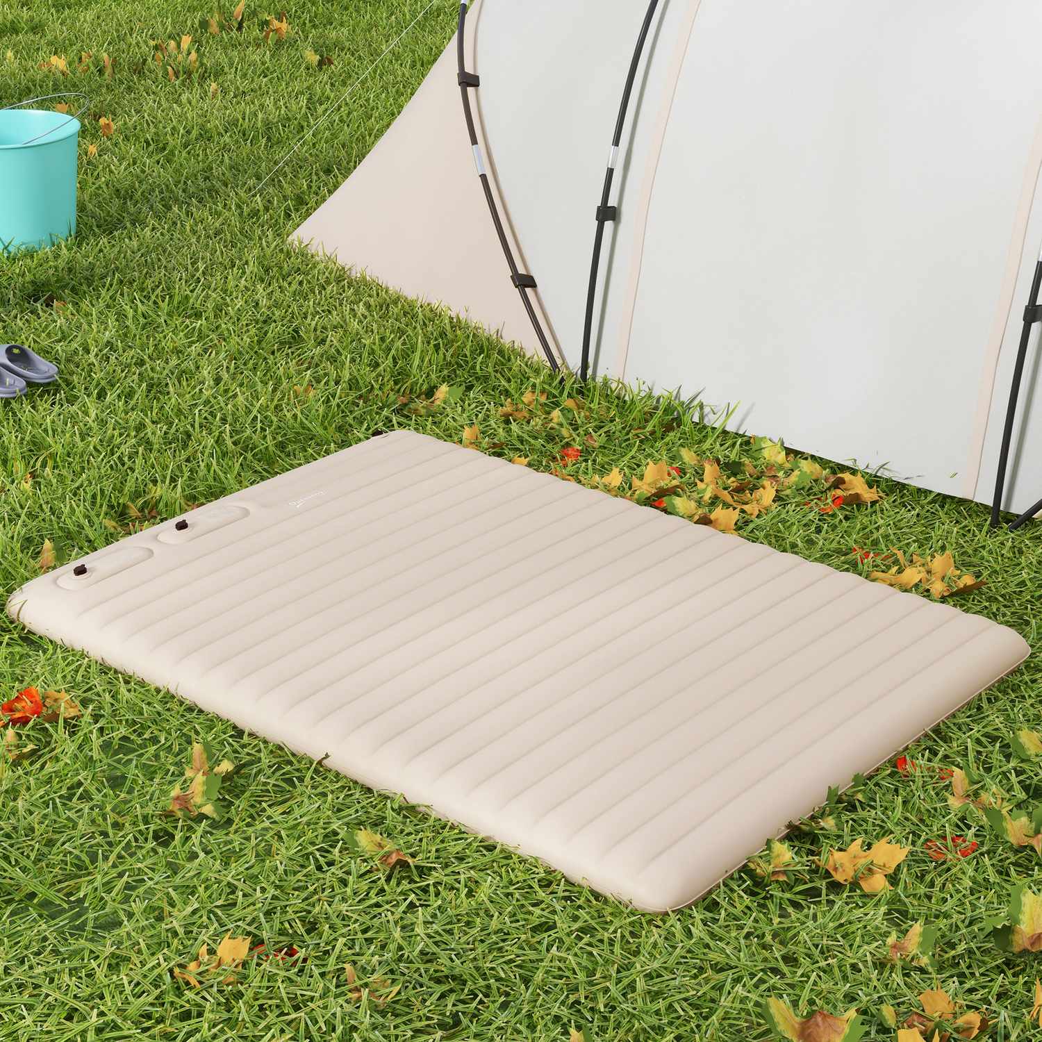 Vikbar luftmadrass för camping – dubbel storlek, fotpump
