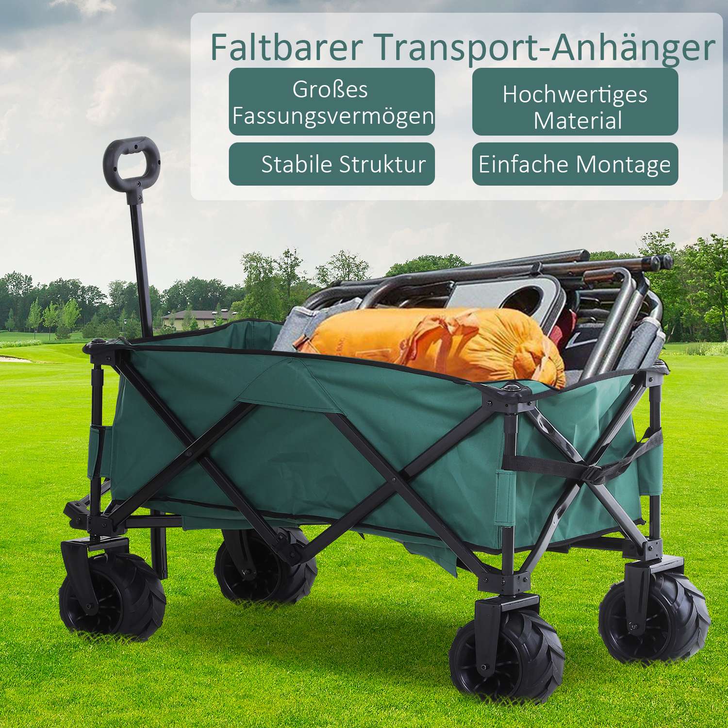 Vikbar trädgårdsvagn i metall – 360° teleskophandtag, 20 kg kapacitet