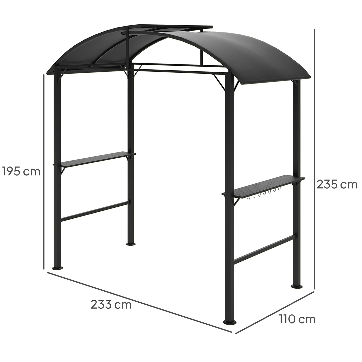 Vindtät grillpaviljong i stål, dubbelt tak, UV-skydd