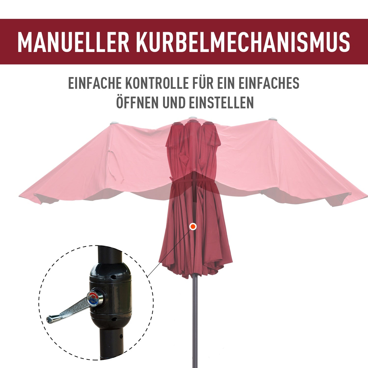 Vinröd Oval Garden Parasoll, 460x270x240cm, Handvev