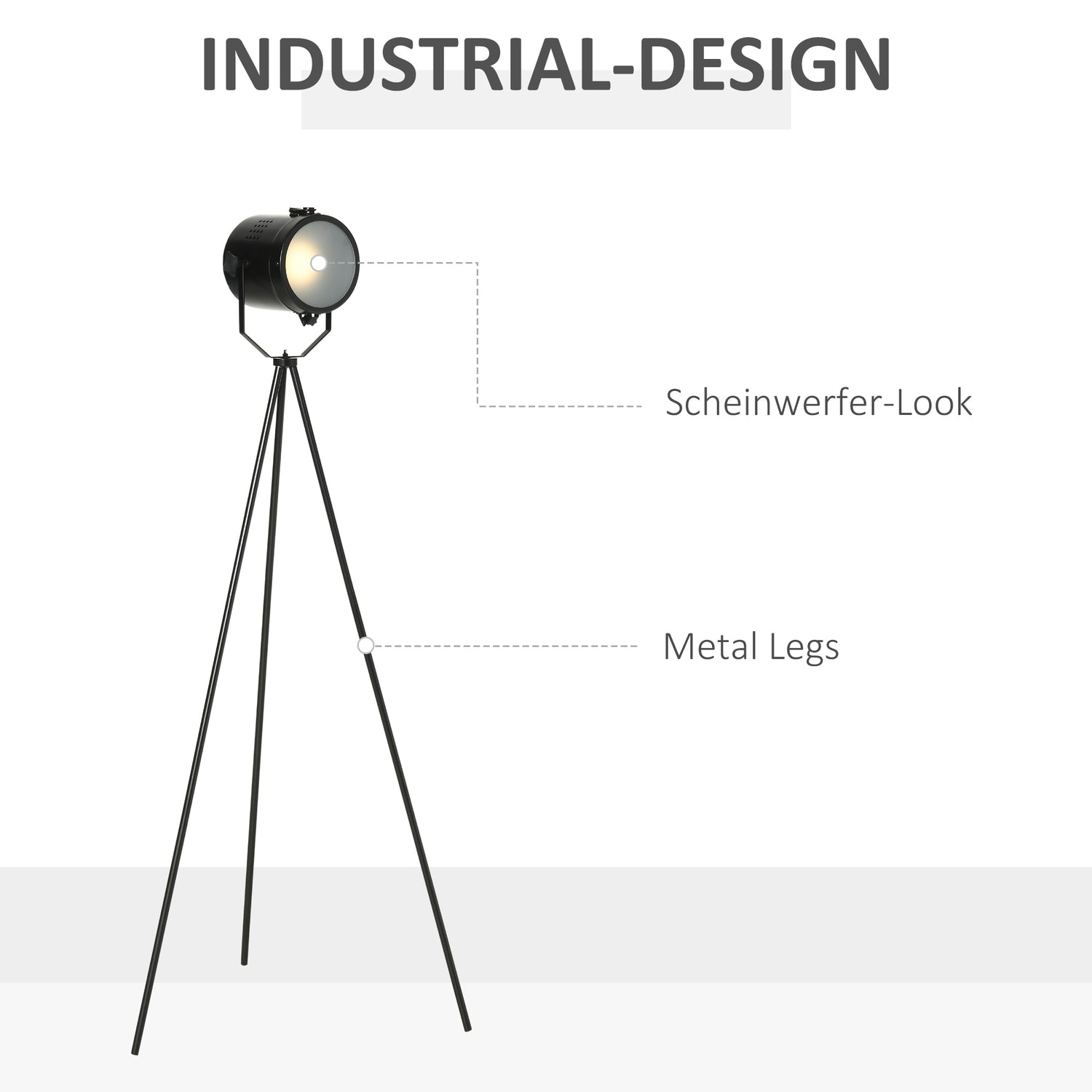 Vintage Black Metal Tripod Golvlampa, E27, Ø58x136cm