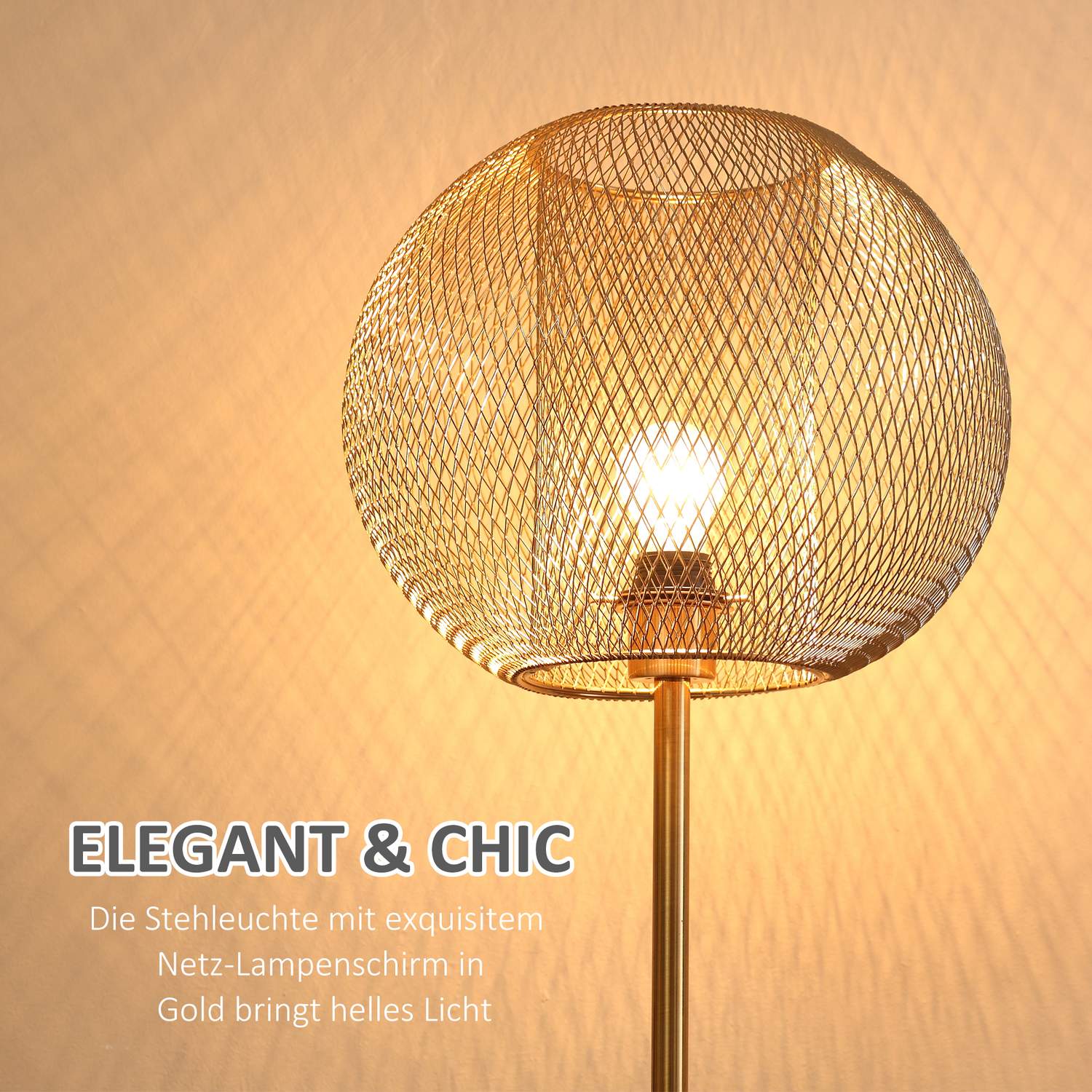 Vintage guldgolvlampa – 40W, E27, metallskärm
