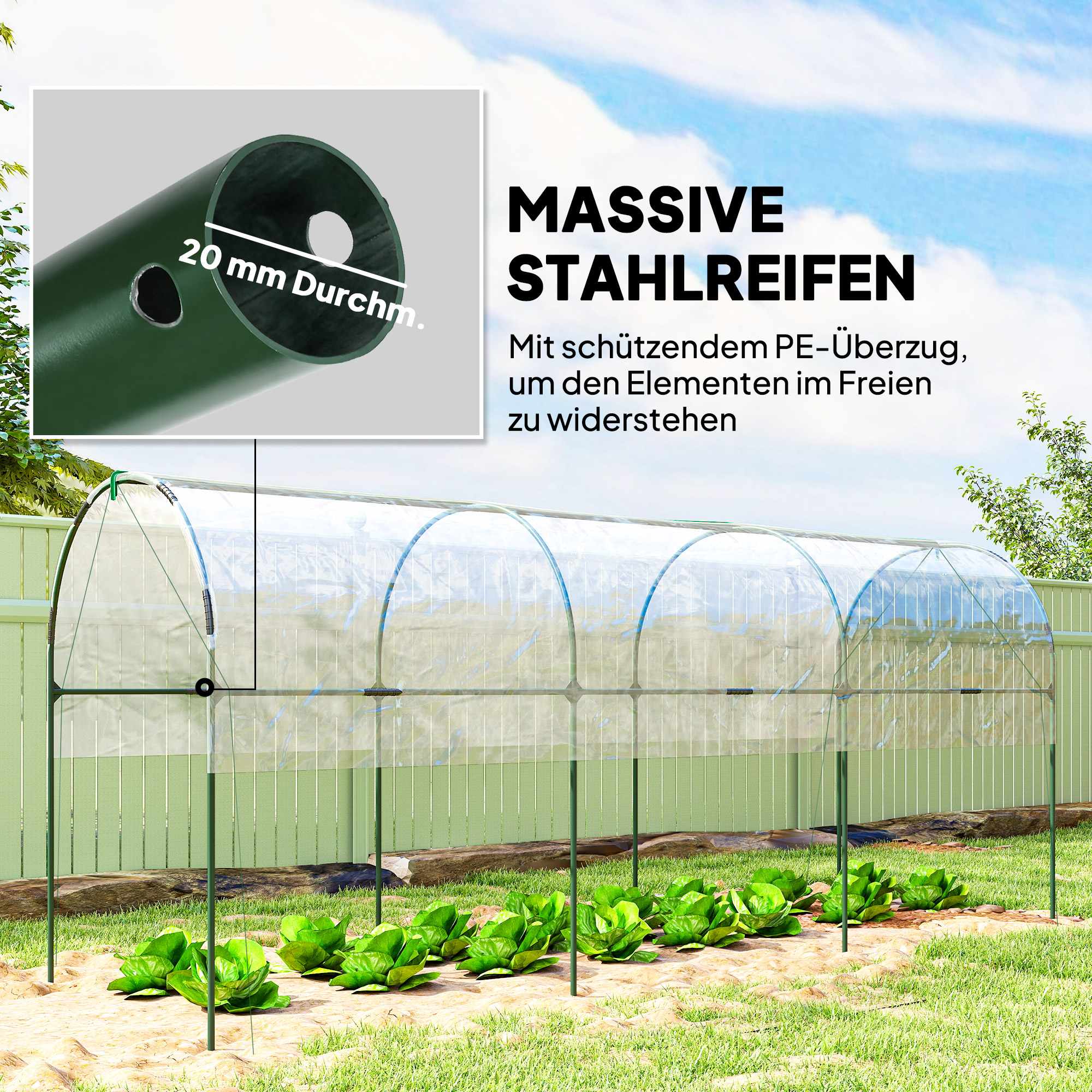 Vintersäkert växthus med välvt tak, 400x123x171 cm