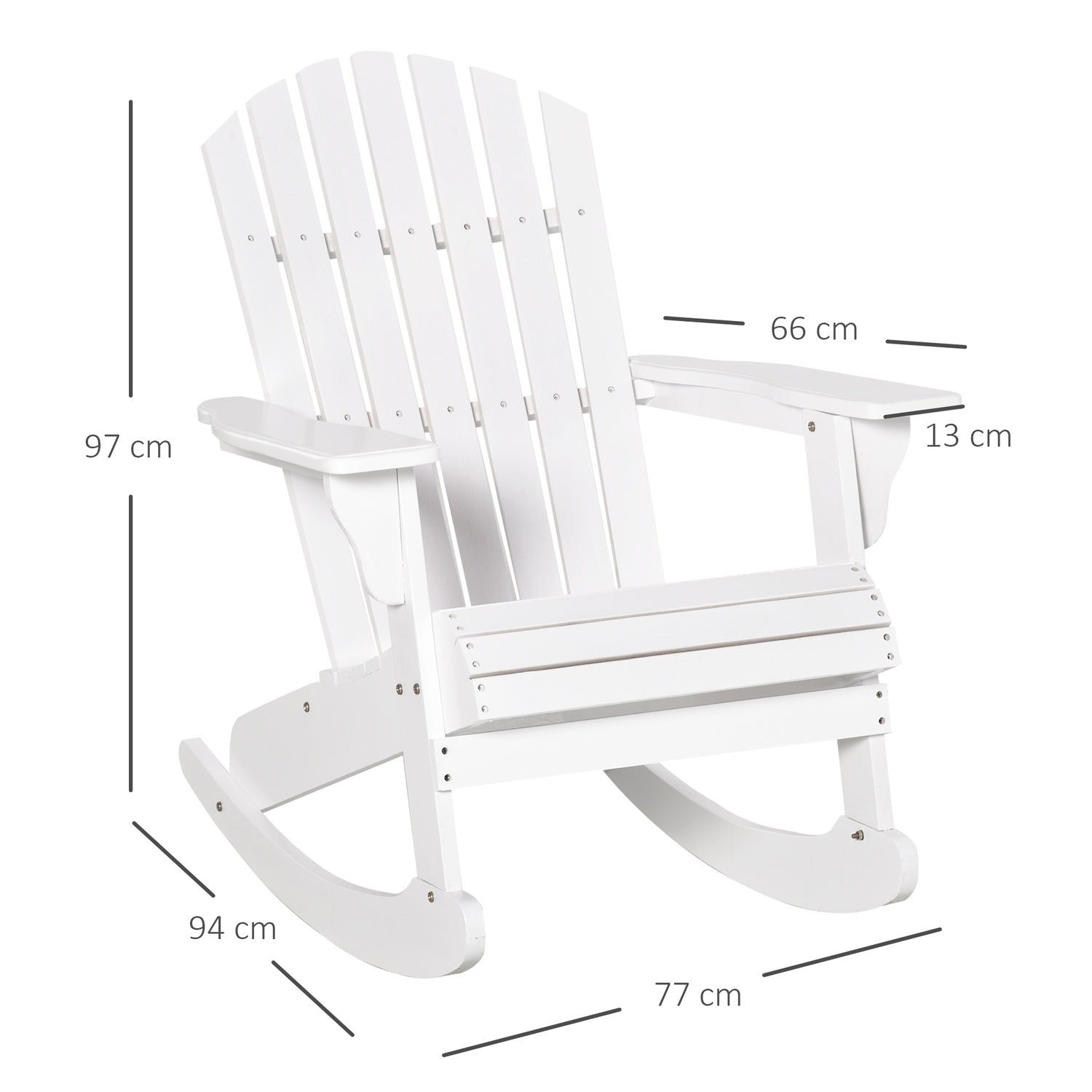 Vit Adirondack trädgårdsgungstol, 77 x 94 x 97 cm
