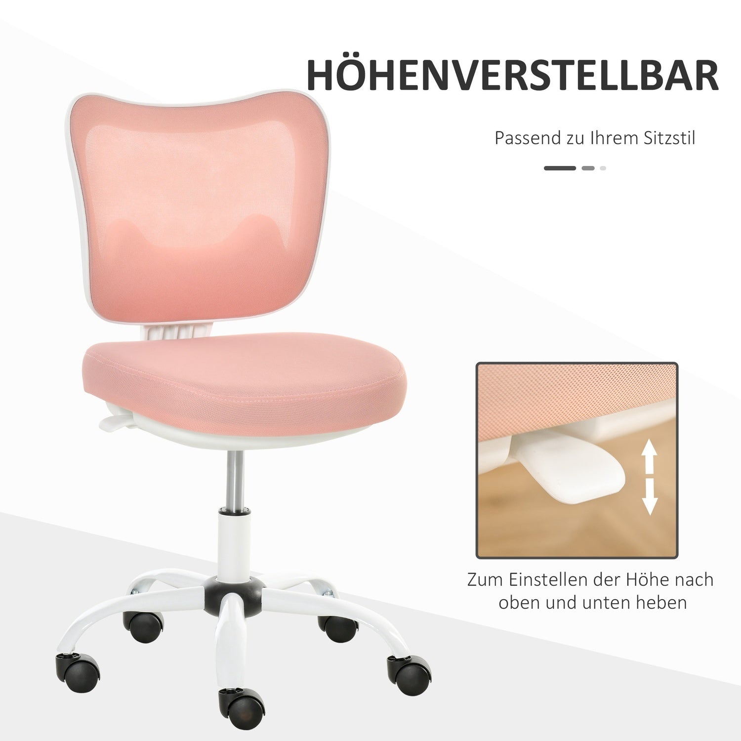 Vit & Rosa Höjdjusterbar vridbar kontorsstol