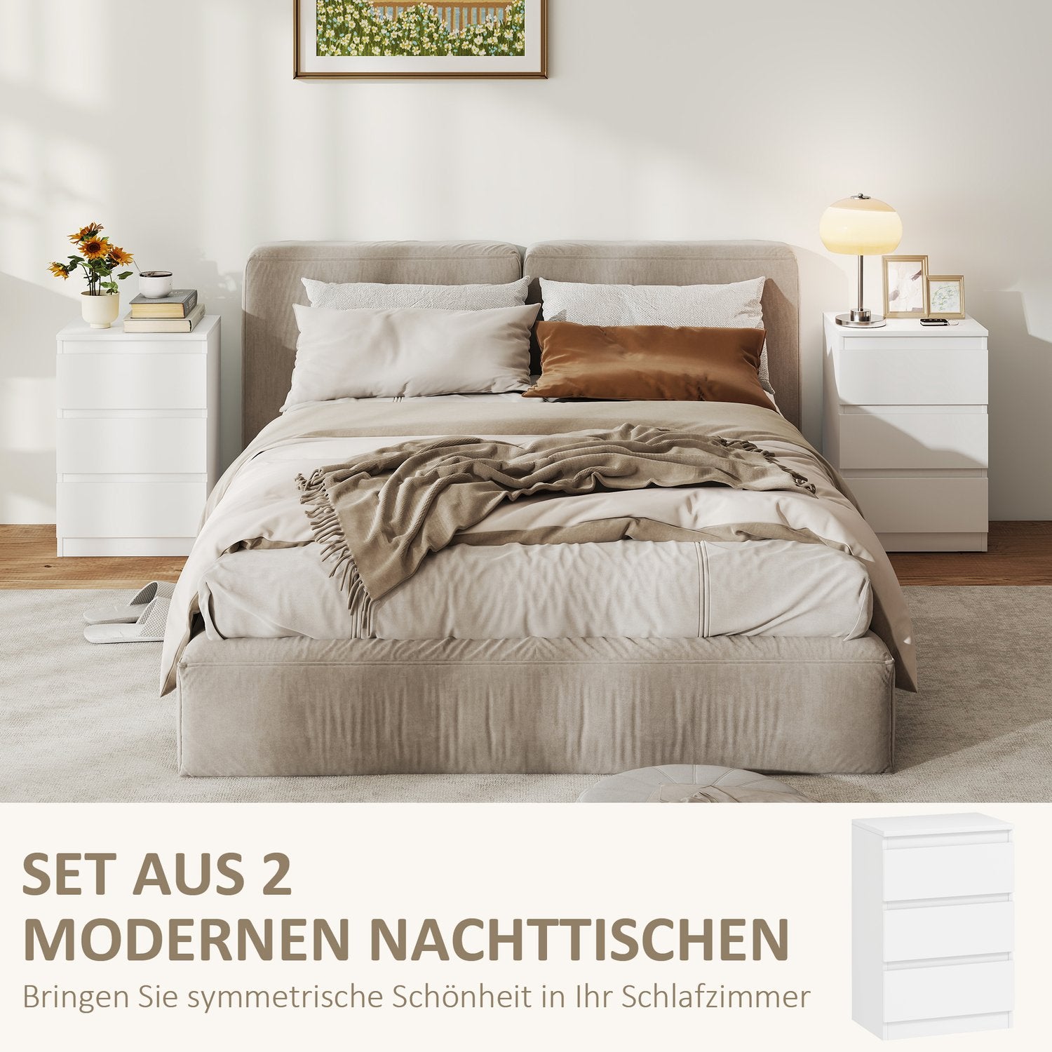 Vita MDF Nattduksbord Set om 2 med 3 lådor