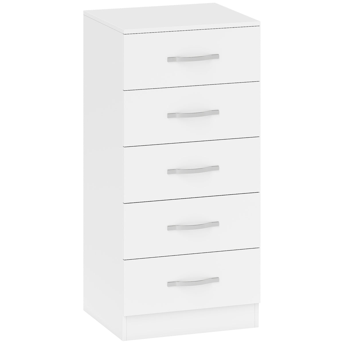 Bílá komoda s 5 zásuvkami, dřevotříska, úsporný design