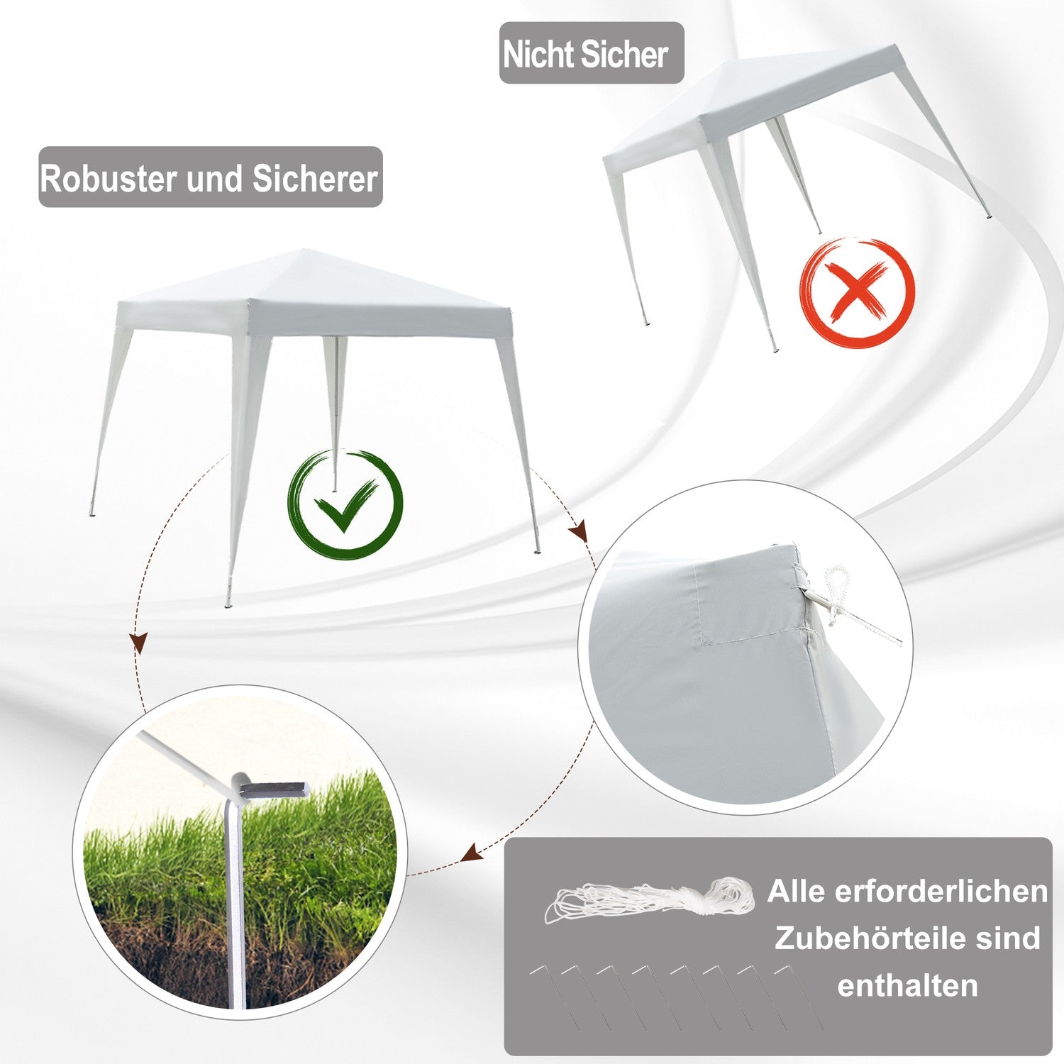 Vit hopfällbart paviljongtält i stål med bärväska, 2,4x2,4M