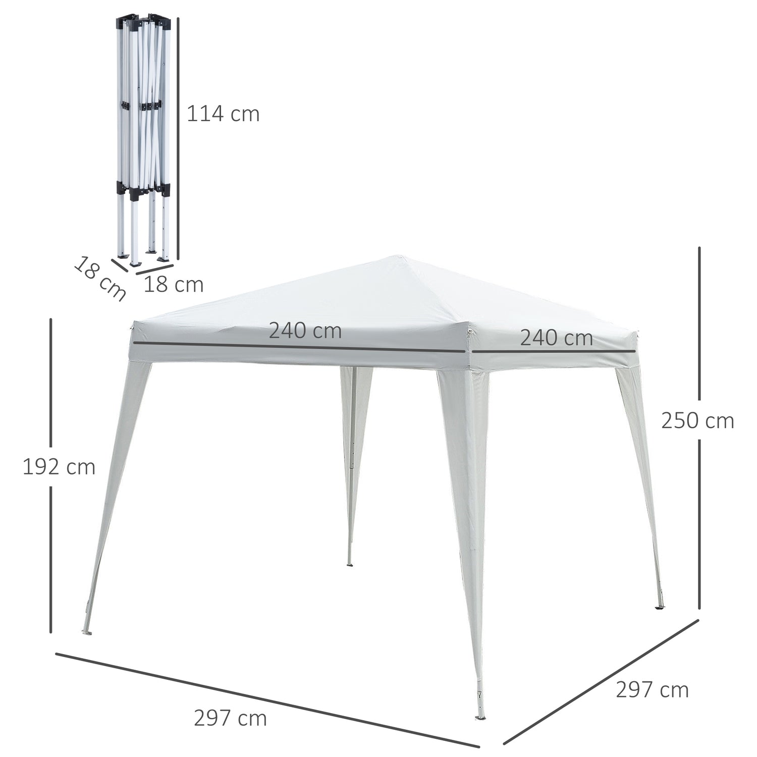 Vit hopfällbart paviljongtält i stål med bärväska, 2,4x2,4M