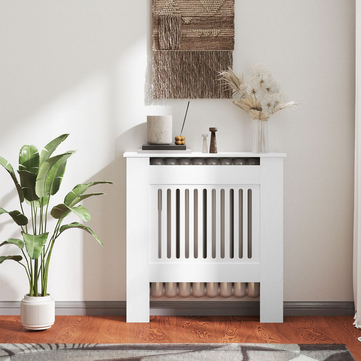 Bílý kryt chladiče s horizontálními lamelami, 78x19x81cm