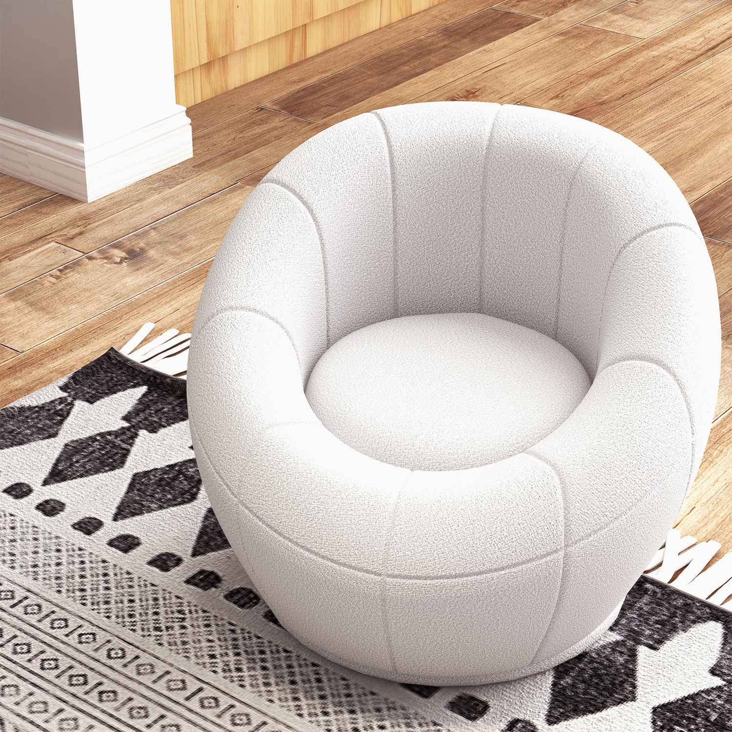 Bílé otočné relaxační křeslo s područkami do obývacího pokoje