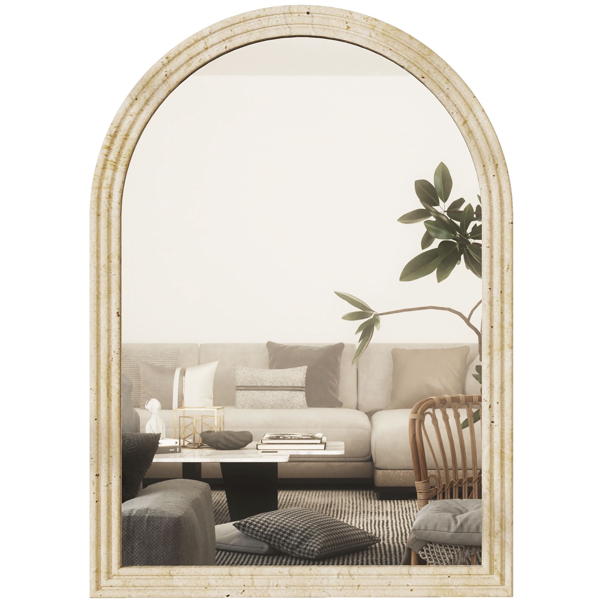 Välvd väggspegel, beige, 50 x 70 cm, polystyrenram
