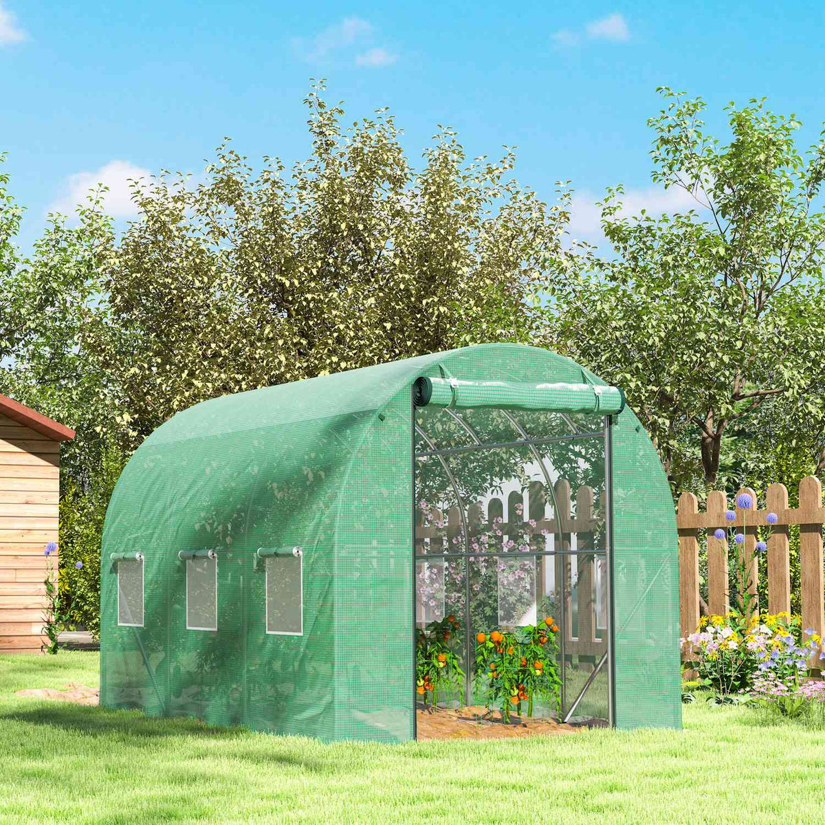Skleník 3x2x2m odolný proti UV záření, rolovací dveře, 6 oken