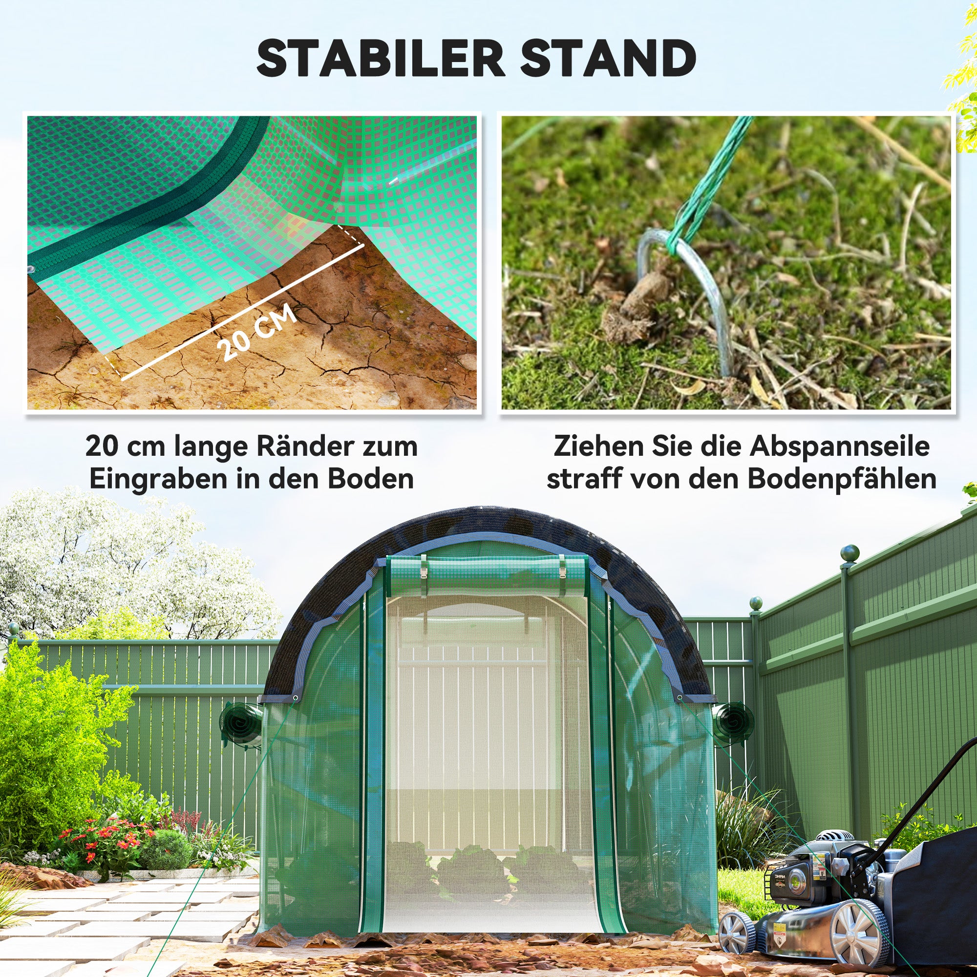 Växthus 3x2x2m med Roll-Up Sidor & UV-skydd