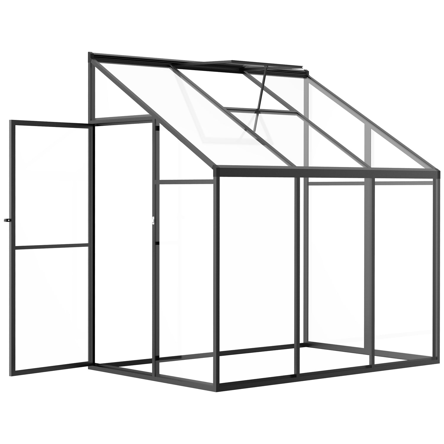 Växthusbod, låsbar dörr & justerbart tak, svart aluminium