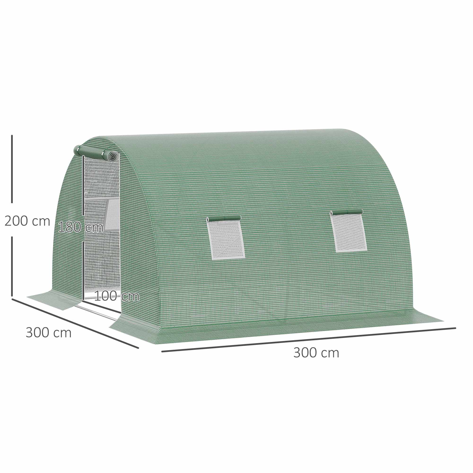 Växthus med fönster, 3x3m, mörkgrönt