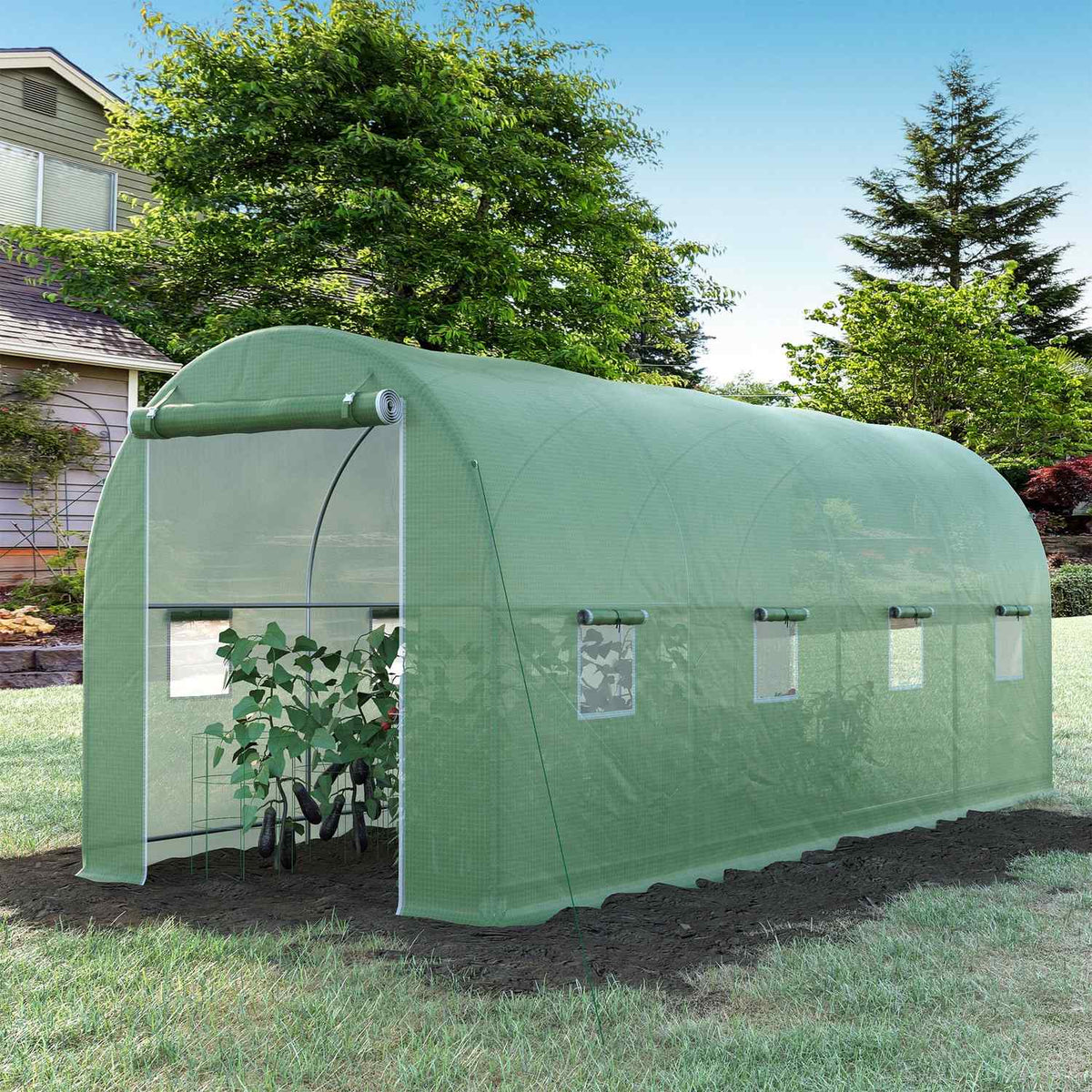 Polykarbonátový fóliovník se síťovými okny, zelený, 5x2x2,1m