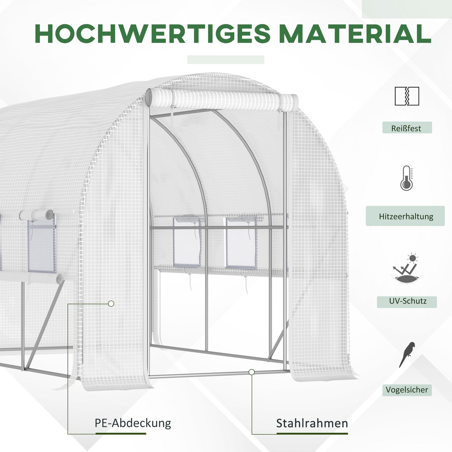 Växthustunnel 2,95x2x2M, Roll-Up Windows, UV-skyddad