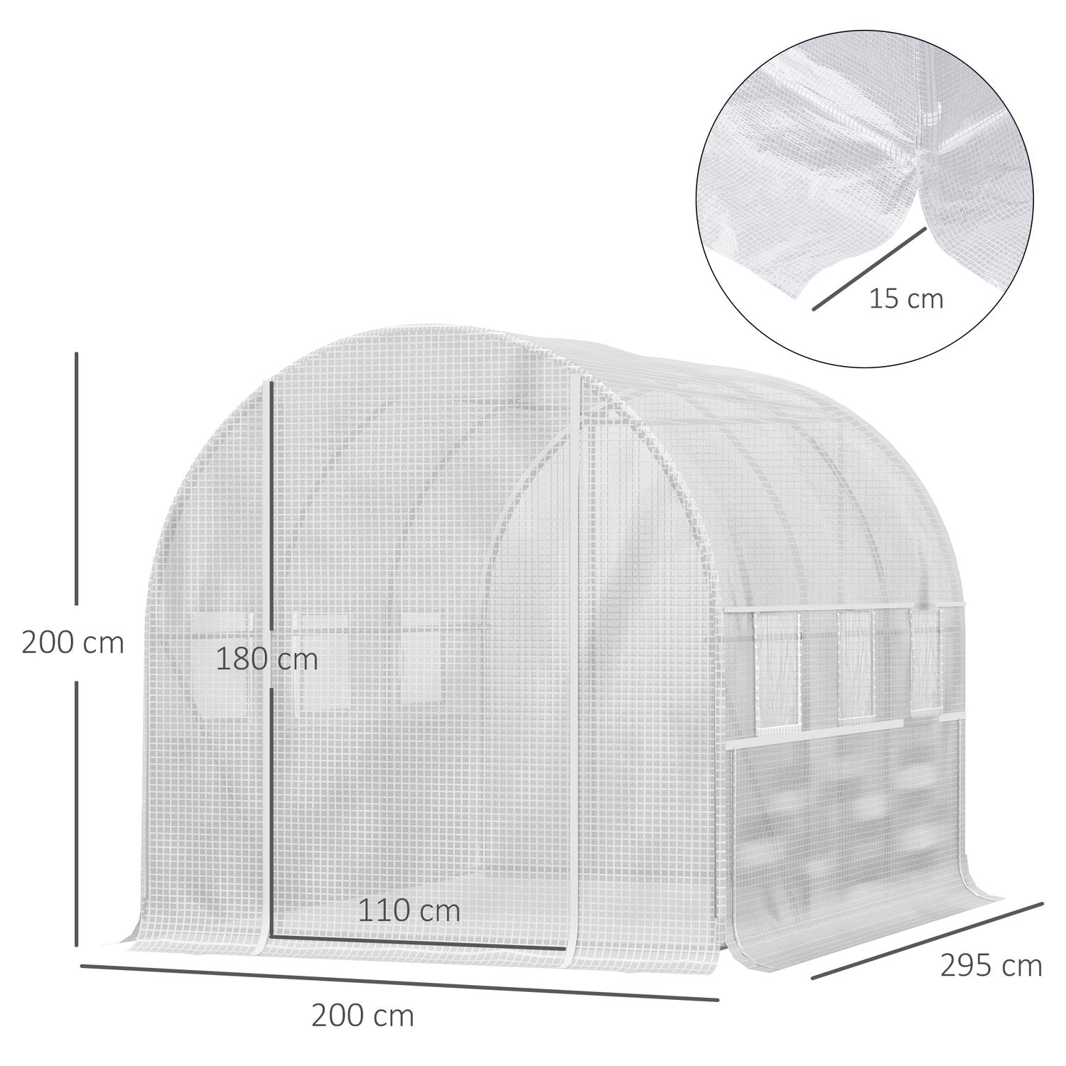 Växthustunnel 2,95x2x2M, Roll-Up Windows, UV-skyddad