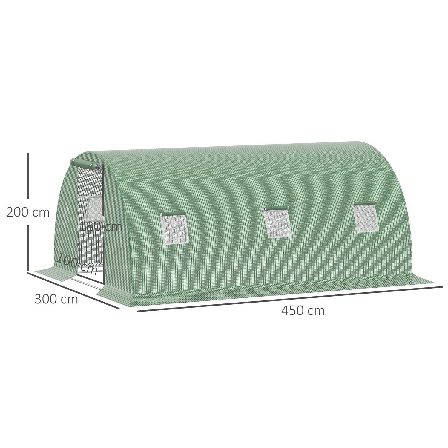 Walk-In Greenhouse Polytunnel 4,5x3m, 6 fönster, Frostbeständig