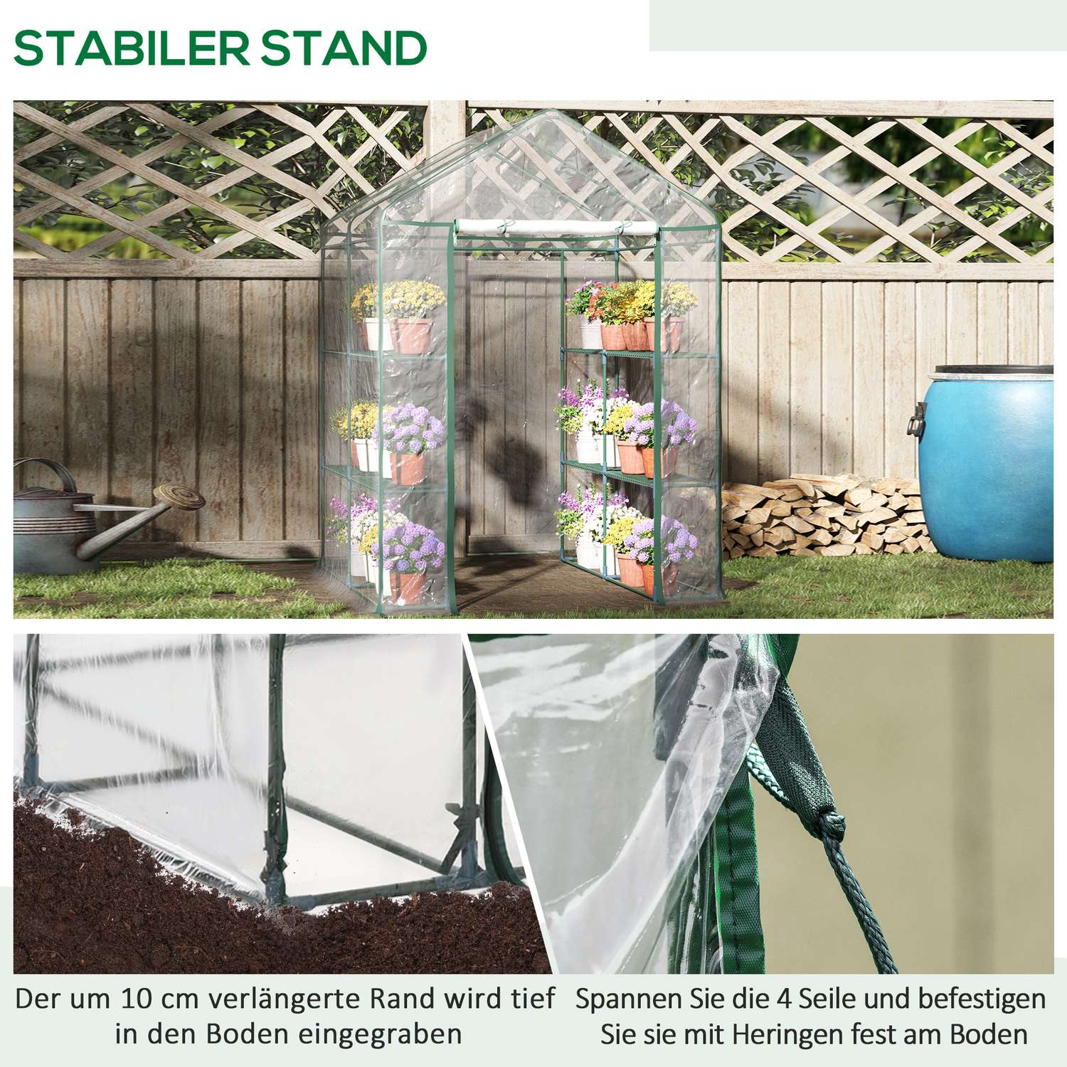 Walk-In växthus med hyllor – Stål PVC-ram