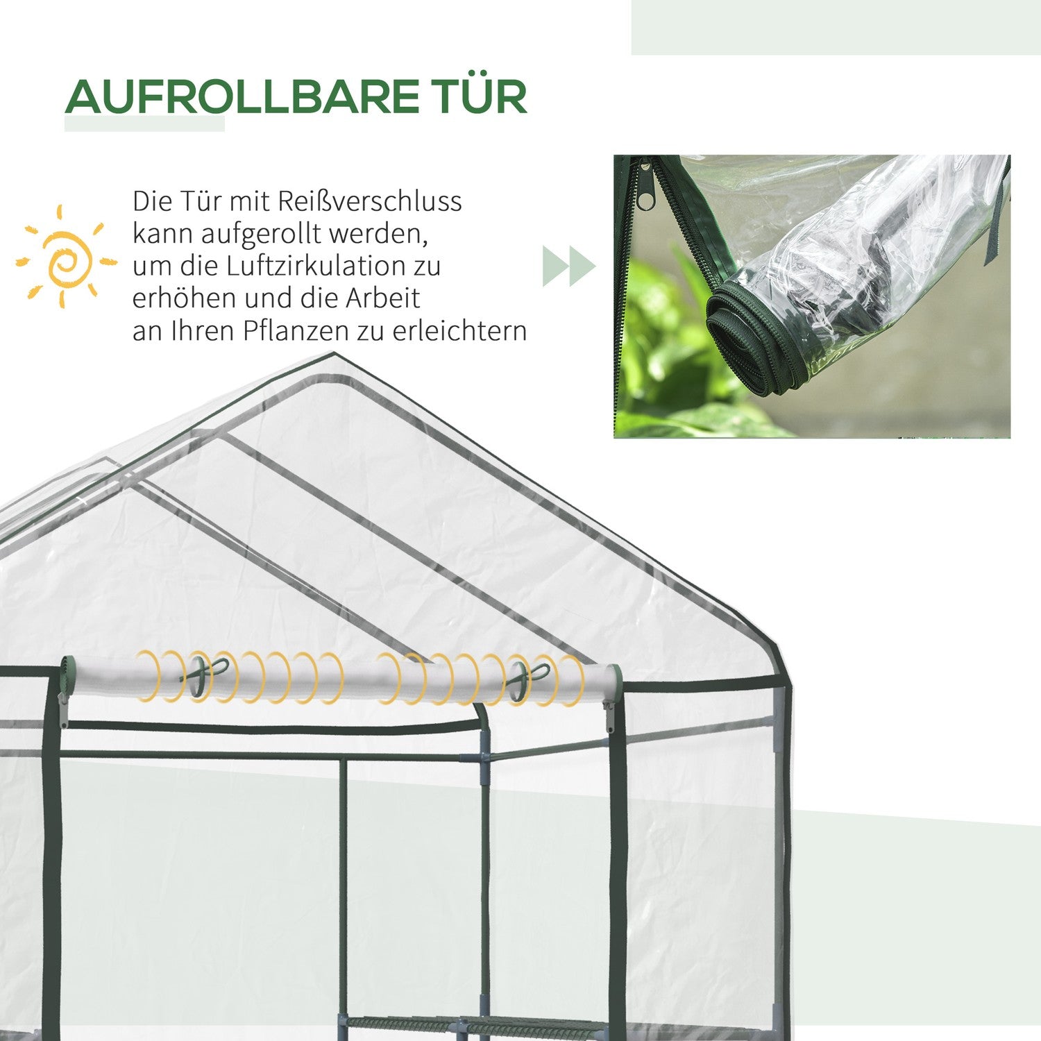 Walk-In växthus med hyllor – Stål PVC-ram