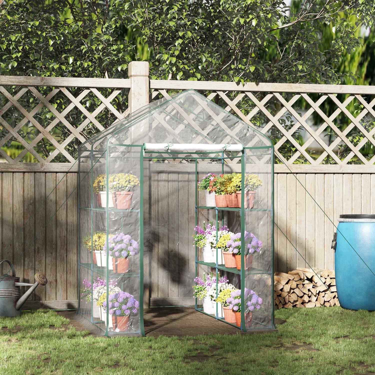 Walk-In växthus med hyllor – Stål PVC-ram