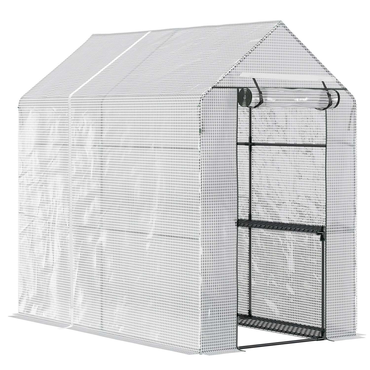 Walk-in växthus med 4 hyllor, PE lock, 120x186x190 cm