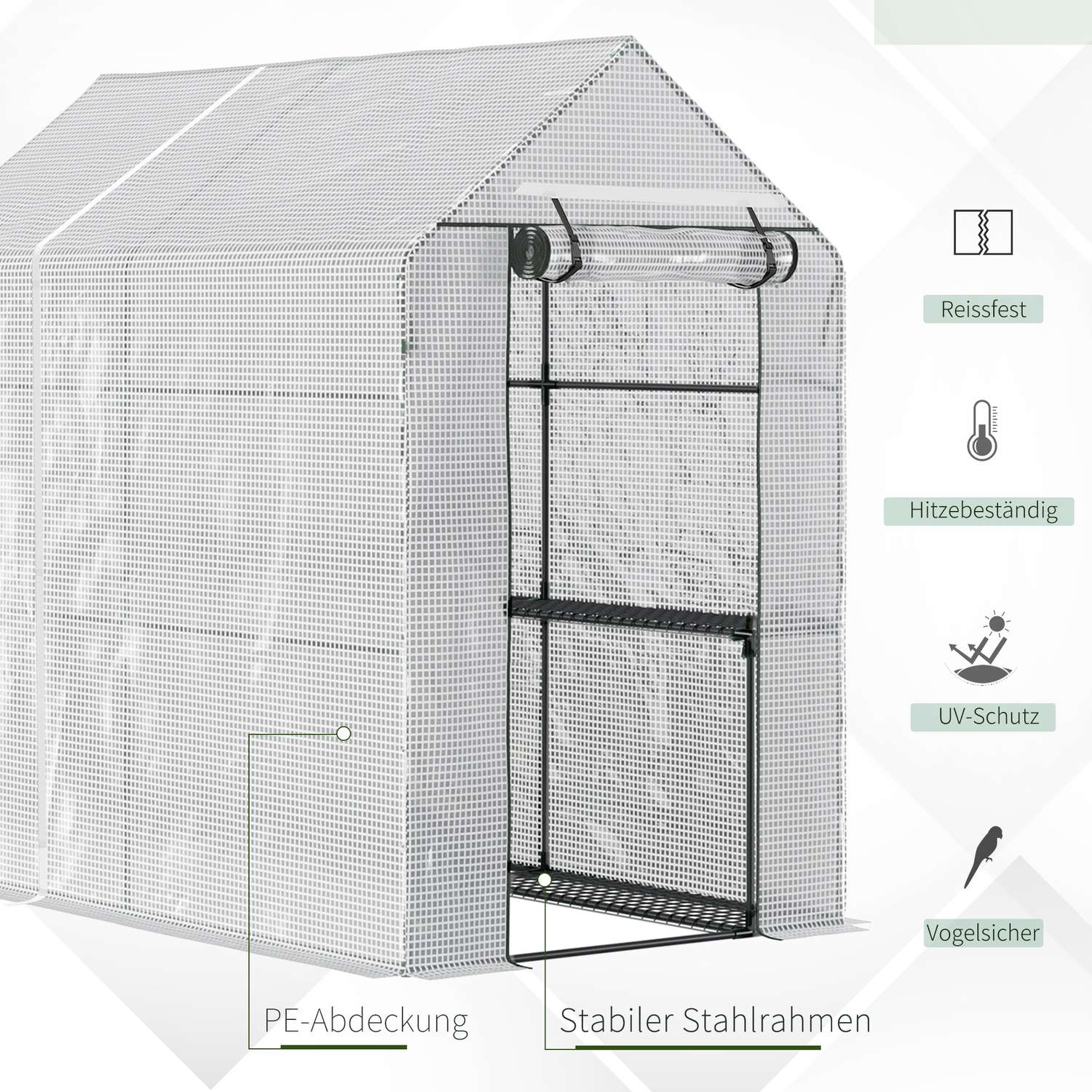 Walk-in växthus med 4 hyllor, PE lock, 120x186x190 cm