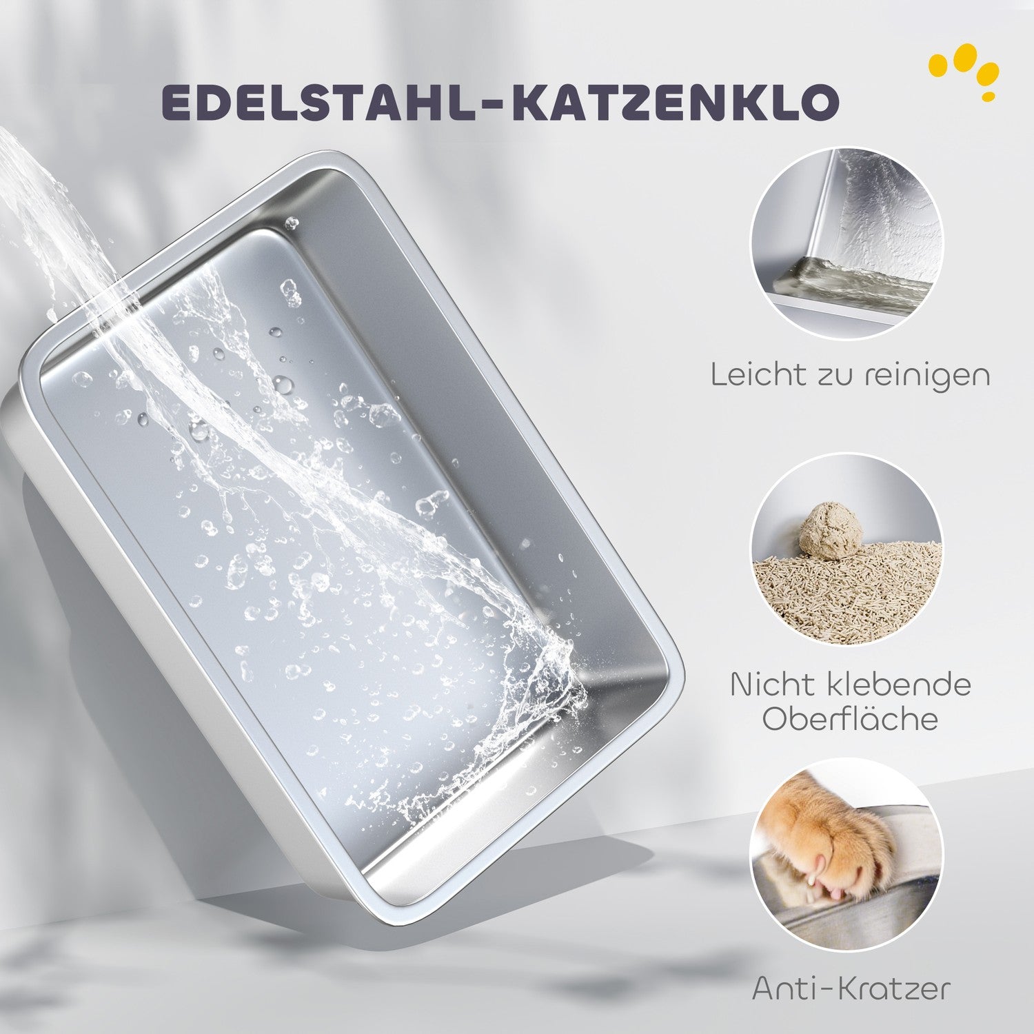 XL kattlåda i rostfritt stål, skopa ingår, ljusgrå