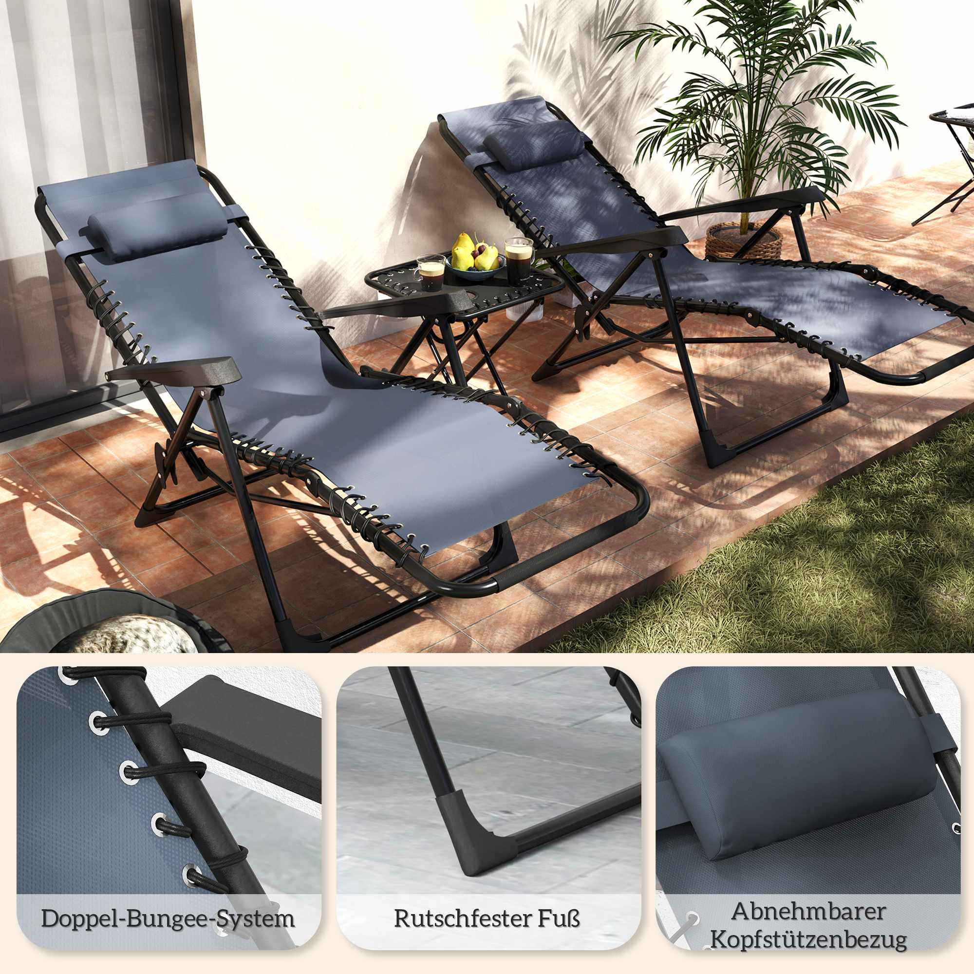 Zero Gravity-stolset med bord, justerbar lutning